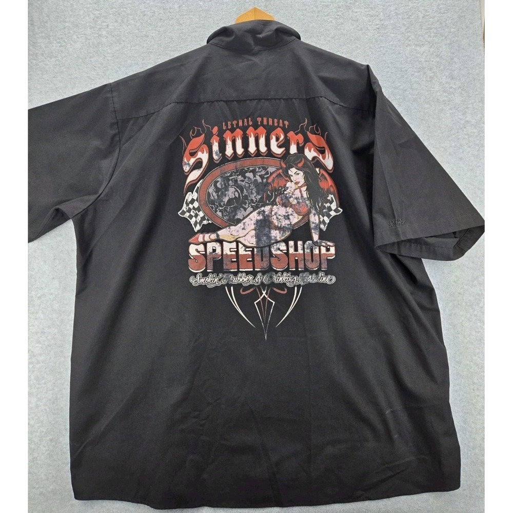 Lethal Threat Work Shirt XXXL 3XL Shop Mechanic Speed Flag Rockabilly Button